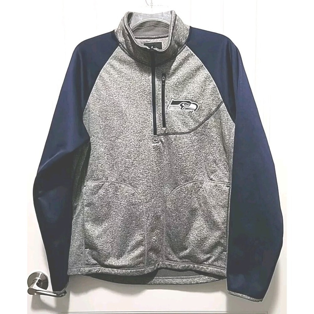 Seattle Seahawks Pullover 1/4 Zip Size Large Gray & Blue Mid-Weight GIII NFL